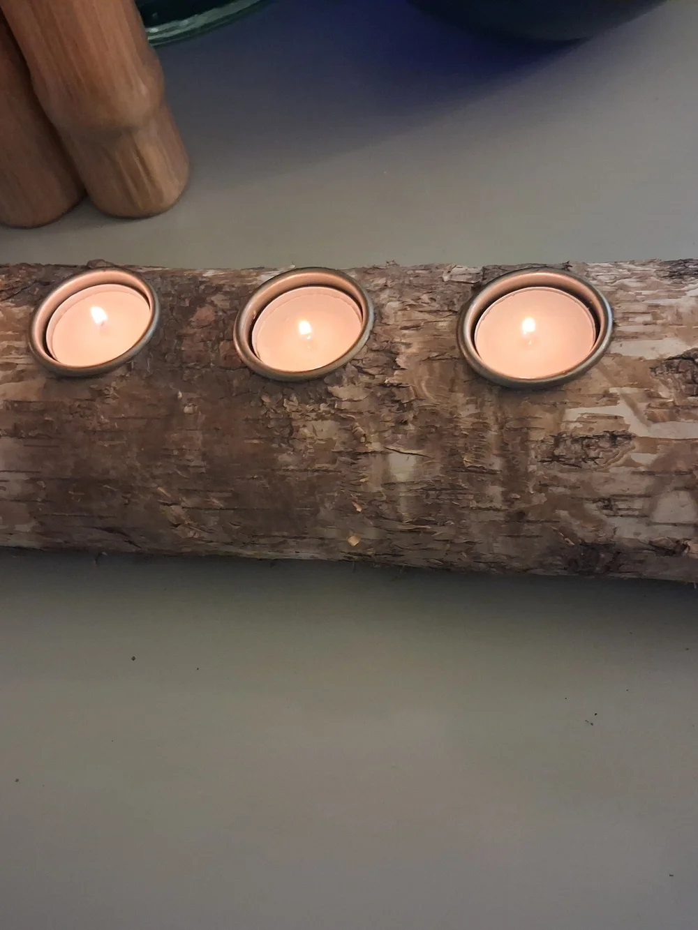 Rustic Birch Log Tea Light Candle Holder - Natural Brown